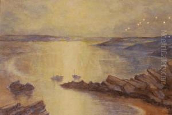 Boats At Anchor In Abay Oil Painting by Lexden Lewis Pocock