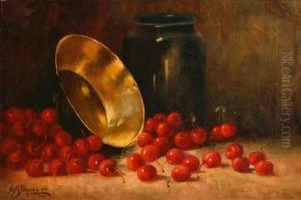 Still Life With A Bowl And Cherries Oil Painting by Alexis Matthew Podchernikoff