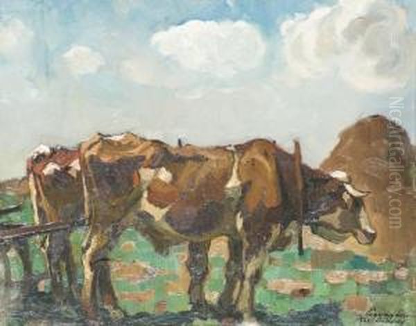 Piheno Tehenek Oil Painting by Ferencz Pogany