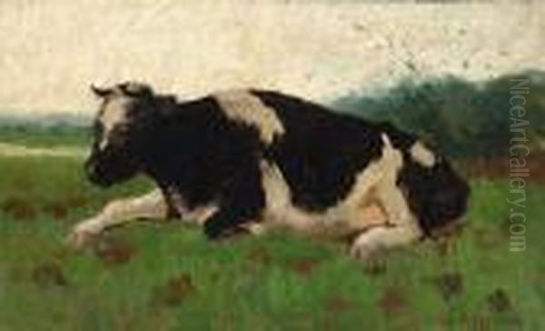 Reclining Cow Oil Painting by Geo Poggenbeek