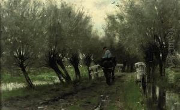 A Horseman On A Path Oil Painting by Geo Poggenbeek