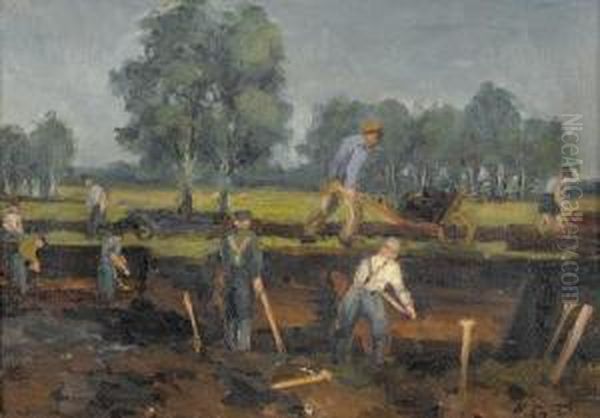 Arbeiter Auf Dem Feld. Oil Painting by Geo Poggenbeek