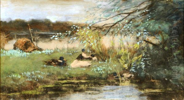 La Mare Aux Canards. Oil Painting by Georges Poggenbuick