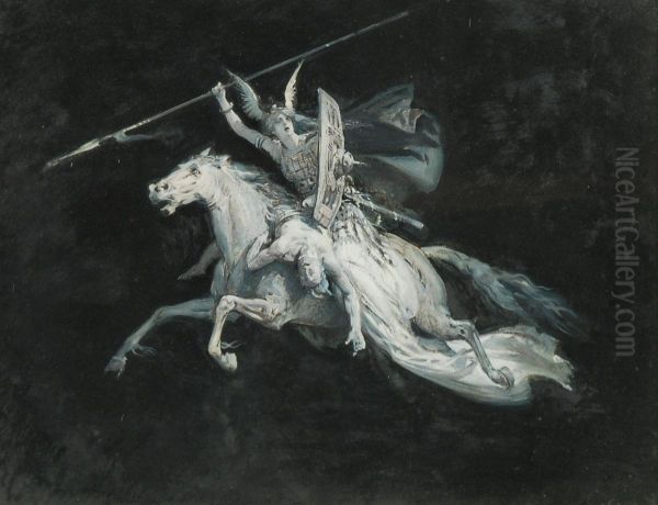 Valchiria A Cavallo Oil Painting by Ludovico Pogliaghi