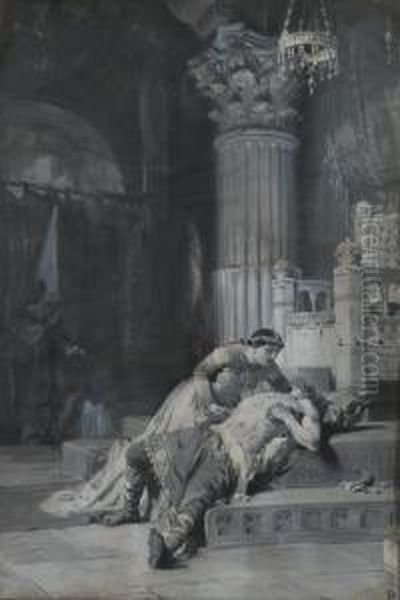 Morte Di Re Lotario Oil Painting by Ludovico Pogliaghi