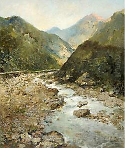 Torrente Fra Le Montagne Oil Painting by Giuseppe Pogna