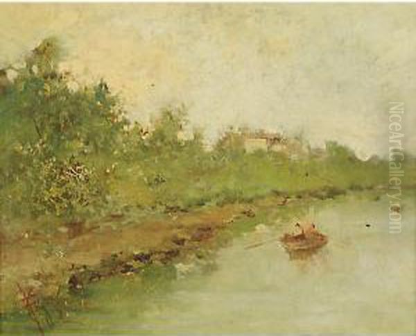 Barchetta Sul Fiume Oil Painting by Giuseppe Pogna