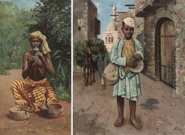 A Snake Charmer Oil Painting by A. Pohl