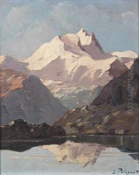 Vue Des Alpes, Glacier Devant Un Lac Oil Painting by Lucien Poignant