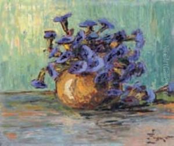 Bouquet De Gentianes Oil Painting by Lucien Poignant