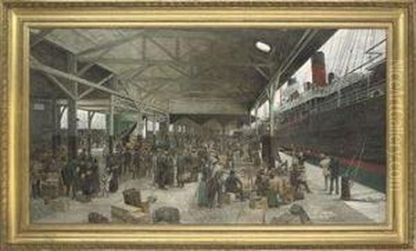 L'embarquement De 
La Normandie 
 Au Havre Oil Painting by Theophile Ii Poilpot