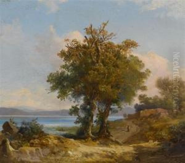 Mediterranean Landscape Oil Painting by Charles Henry Poingdestre