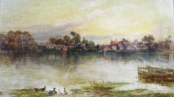 River Scene With Buildings Oil Painting by Charles Henry Poingdestre