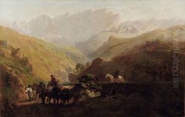 Le Cave Del Marmo di carrara - 1867(?) Oil Painting by Charles Henry Poingdestre