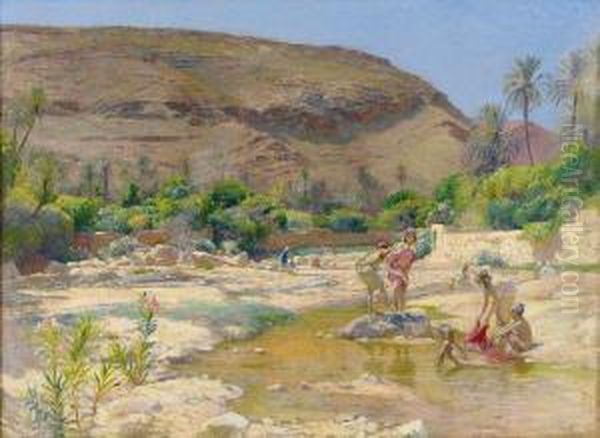 Femmes Et Enfants Au Bord De L'oued Oil Painting by Armand Point