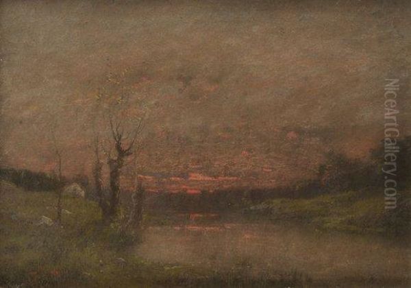 Paysage De Coucher De Soleil Oil Painting by Auguste Pointelin