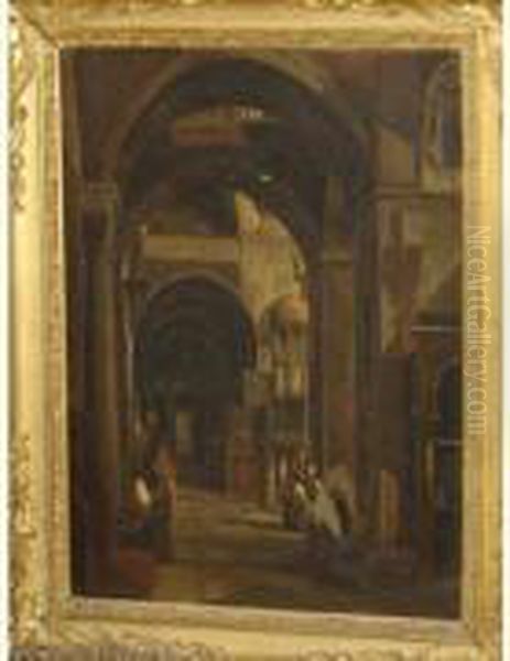 Interieur D'une Eglise En Italie. Oil Painting by Pierre Achille Poirot