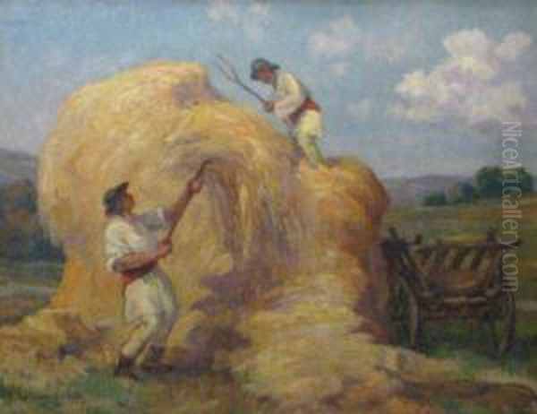 Gathering The Hay Oil Painting by Pierre Alexandre Poitevin