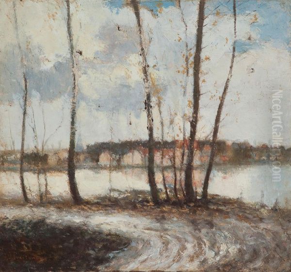 Autumn Landscape (in The Outskirts Of Paris) Oil Painting by Ivan Pavlovich Pokhitonov