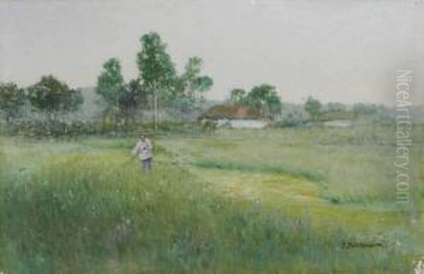 Toiling In The Field Oil Painting by Ivan Pavlovich Pokhitonov