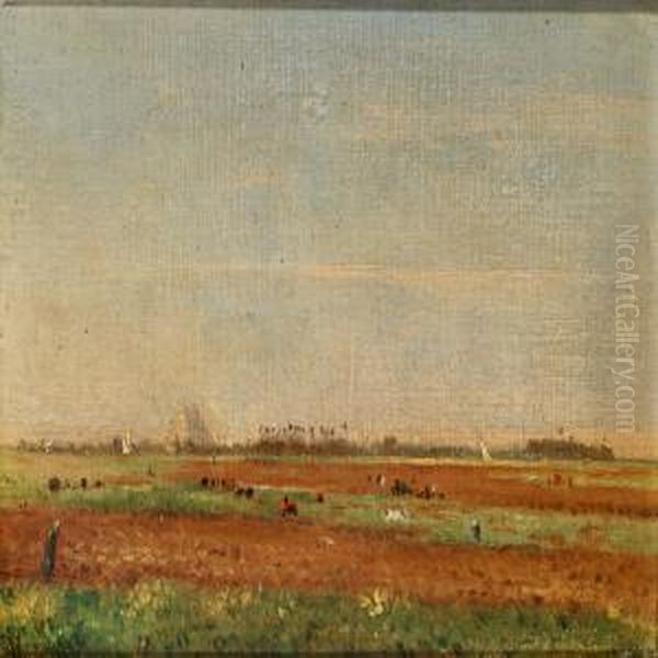 Harvest Landscape Oil Painting by Ivan Pavlovich Pokhitonov