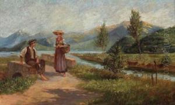 Lago Di Como Visto Da Bellagio Con La Penisola Comacina Oil Painting by Adolfo Polaroli