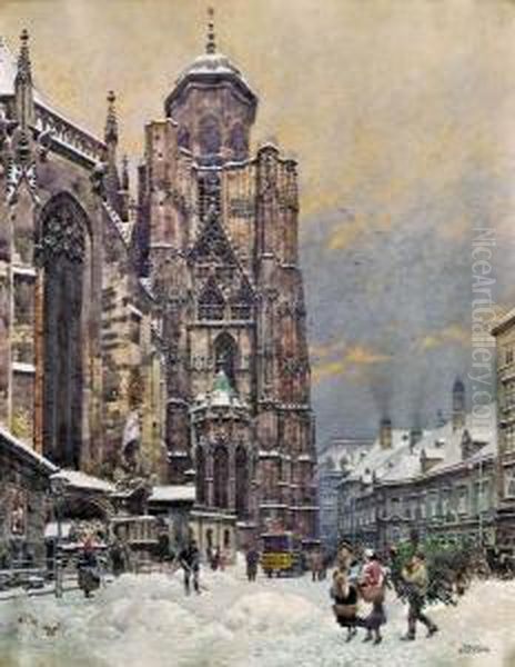 Der Wiener Stephansdom Zu Weihnachten Oil Painting by Franz Poledne