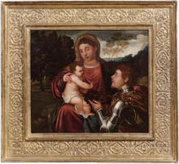 Madonna Col Bambino E San Giorgio Oil Painting by Polidoro Lanzani (see Polidoro Da Lanciano)