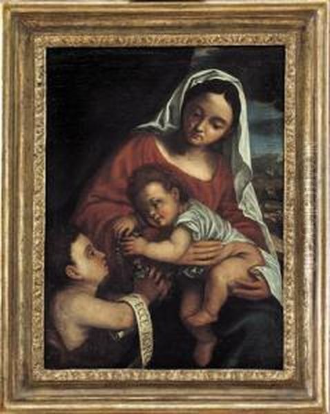 Madonna Con Bambino E San Giovannino Oil Painting by Polidoro Lanzani (see Polidoro Da Lanciano)