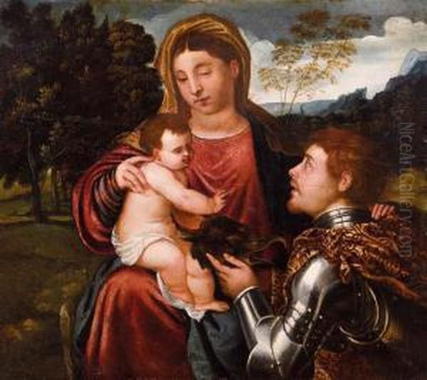 Madonna Col Bambino E Sangiorgio Oil Painting by Polidoro Lanzani (see Polidoro Da Lanciano)