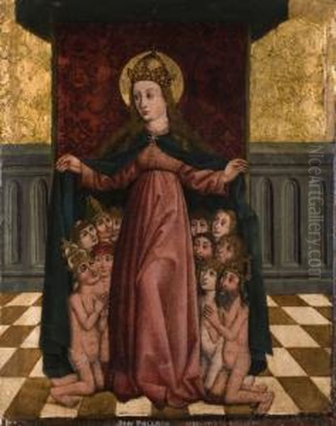 Schutzmantelmadonna Unter Einem
 Baldachin Mit Schutzsuchenden Oil Painting by Jan Pollack