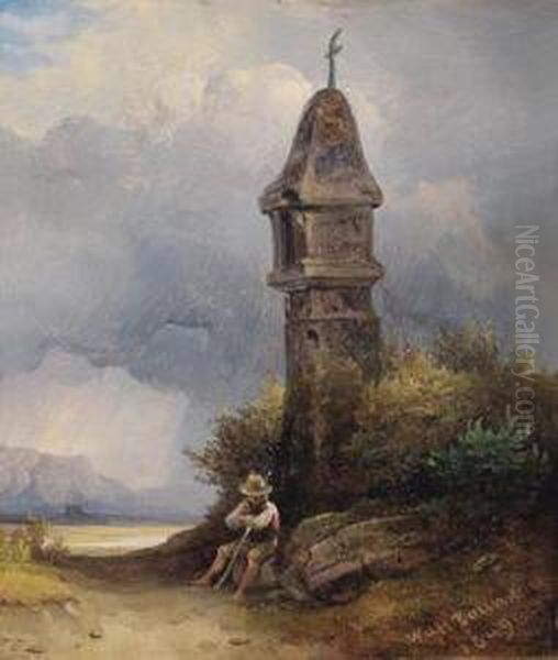 Wanderer Am Marterl Oil Painting by Wilhelm Pollak