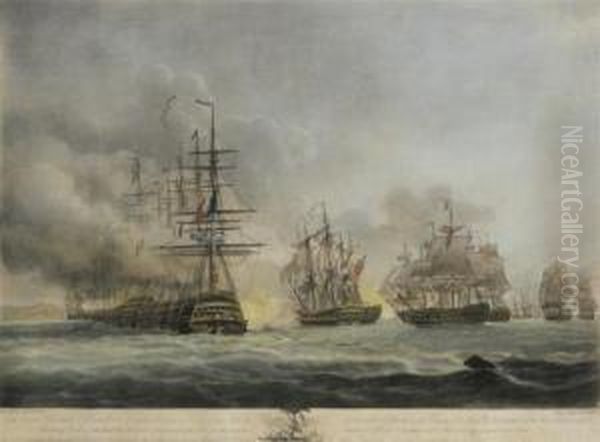 The Approach Of The British Squadron To The Attack Of The Frenchunder Admiral Oil Painting by Robert I Pollard