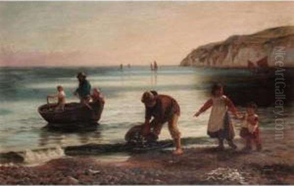 An Evening Scene At Beer, Devon Oil Painting by Samuel George Pollard