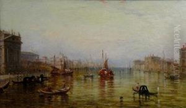 Gondolas And Sailing Boats On The Grand Canal, Venice Oil Painting by Alfred Pollentine