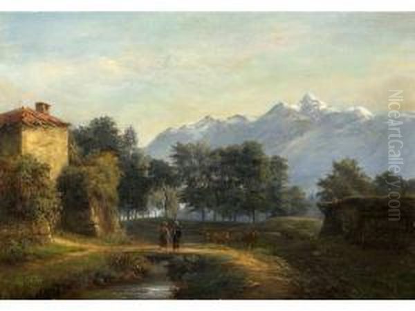 Murs Des Remparts De Grenoble Du Cote De Lile Verte Oil Painting by Claude Pollet