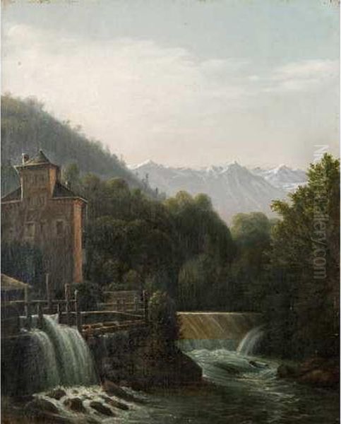 Torrent (breda ?) Devant La Chaine De Belledonne Oil Painting by Claude Pollet