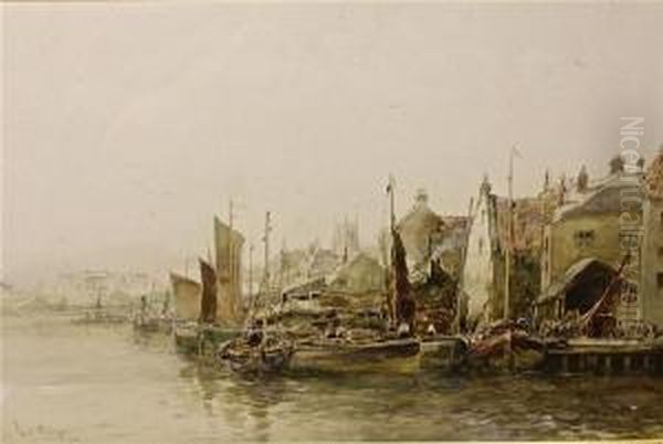 Harbour Scene Oil Painting by Albert Pollitt