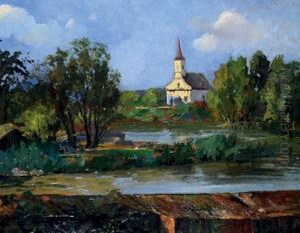 Szolnoki Taj Templommal Oil Painting by Ivan Polya