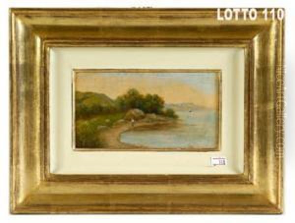 Ansa Di Lago Con Figura Sulla Riva Oil Painting by Silvio Poma