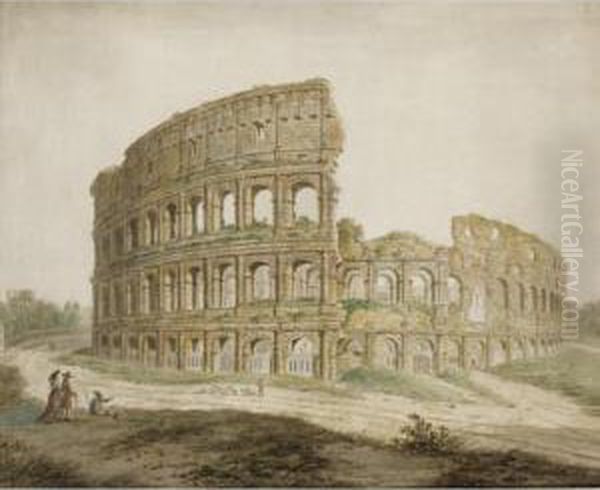 Rome, A View Of The Colosseum Oil Painting by Simone Pomardi