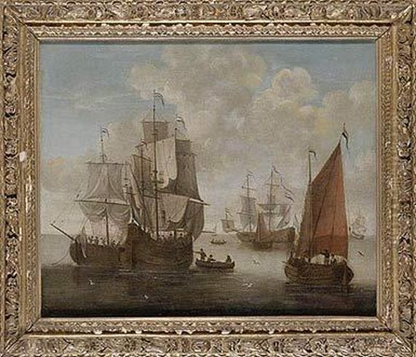 Barcos Holandeses En Mar Abierto Oil Painting by Gerrit Pompe