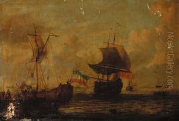 A Dutch Squadron Setting Sail From A Quay Oil Painting by Gerrit Pompe