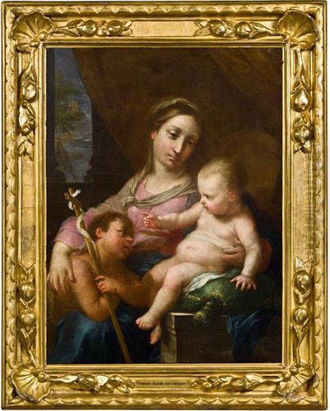 Madonna Mit Kind Und Johannesknaben Oil Painting by Pomponio Allegri