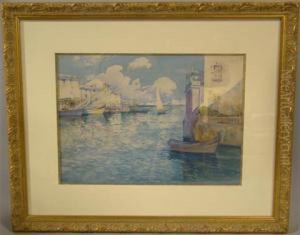 Venetian Canal Scene, Les Martigues Oil Painting by Antoine Ponchin