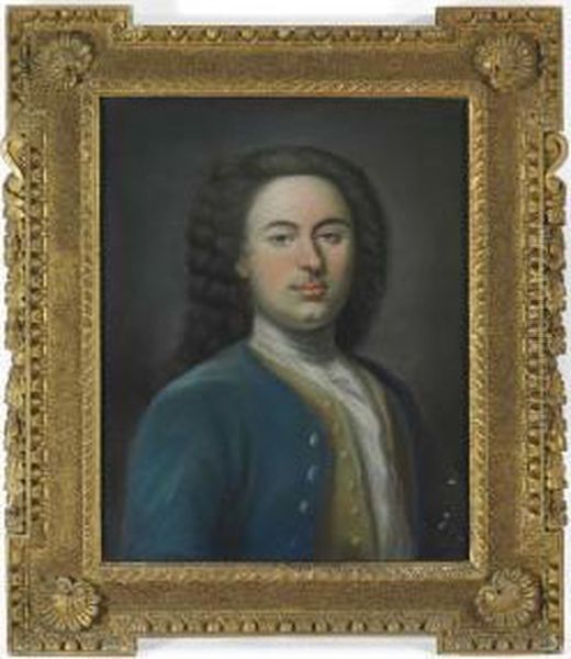 Portrait Of A Gentleman, Half-length, In A Blue Coat And Yellow Waistcoat Oil Painting by Arthur Pond