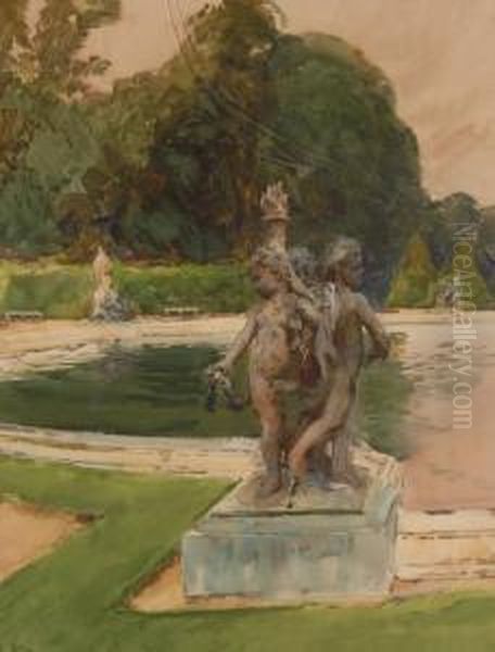 Garden Statue By A Pond Oil Painting by Arthur Pond