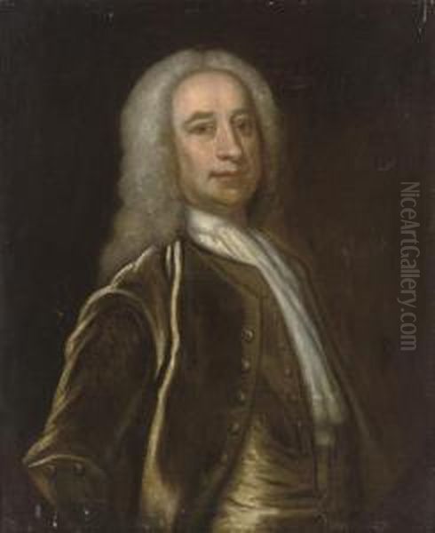 Portrait Of A Gentleman, Half-length, In An Olive Coat Andwaistcoat And A White Cravat Oil Painting by Arthur Pond