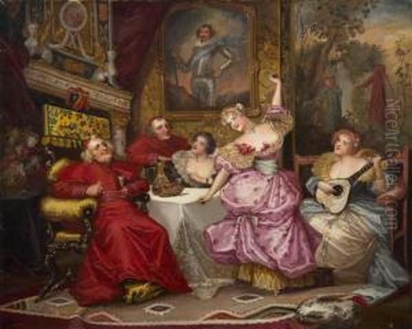 Evening In The Parlor Oil Painting by Henriette Ponsin