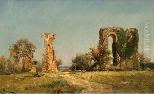 :aqueduc Romain Frejus Oil Painting by Raphael L. Ponson